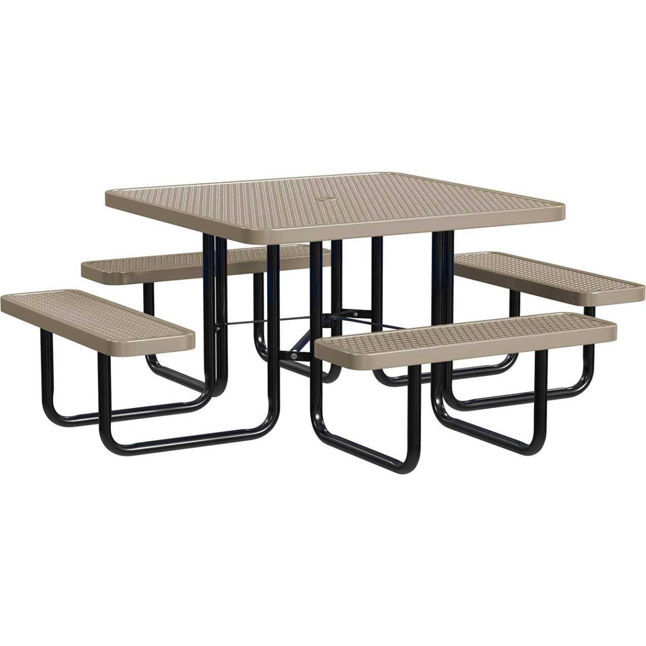 46" Square Standard Picnic Table, Expanded Metal, Portable, Beige