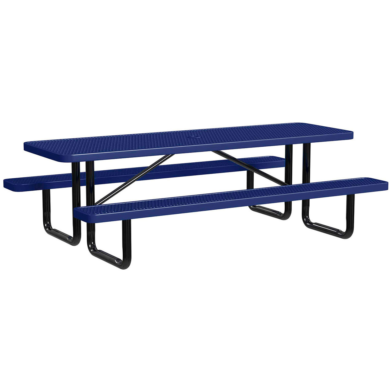 8' Rectangular Standard Picnic Table, Expanded Metal, Portable, Navy