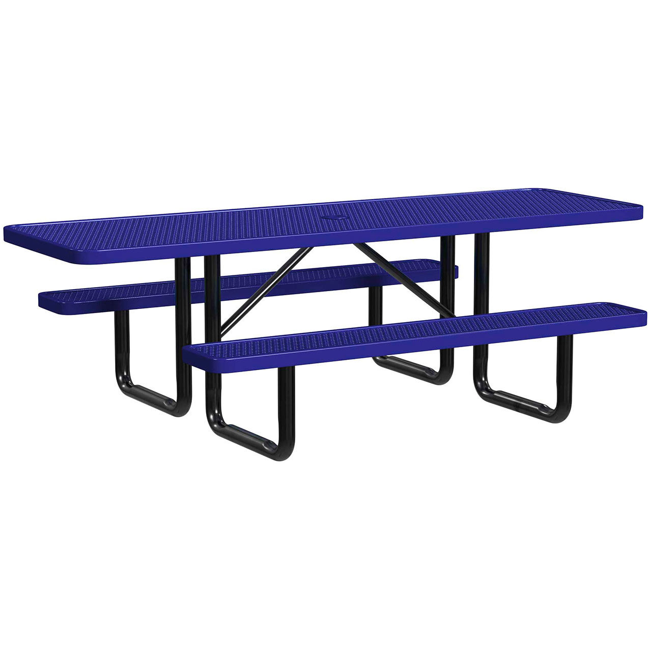 8' Rectangular Standard ADA Picnic Table, Expanded Metal, Portable, Navy