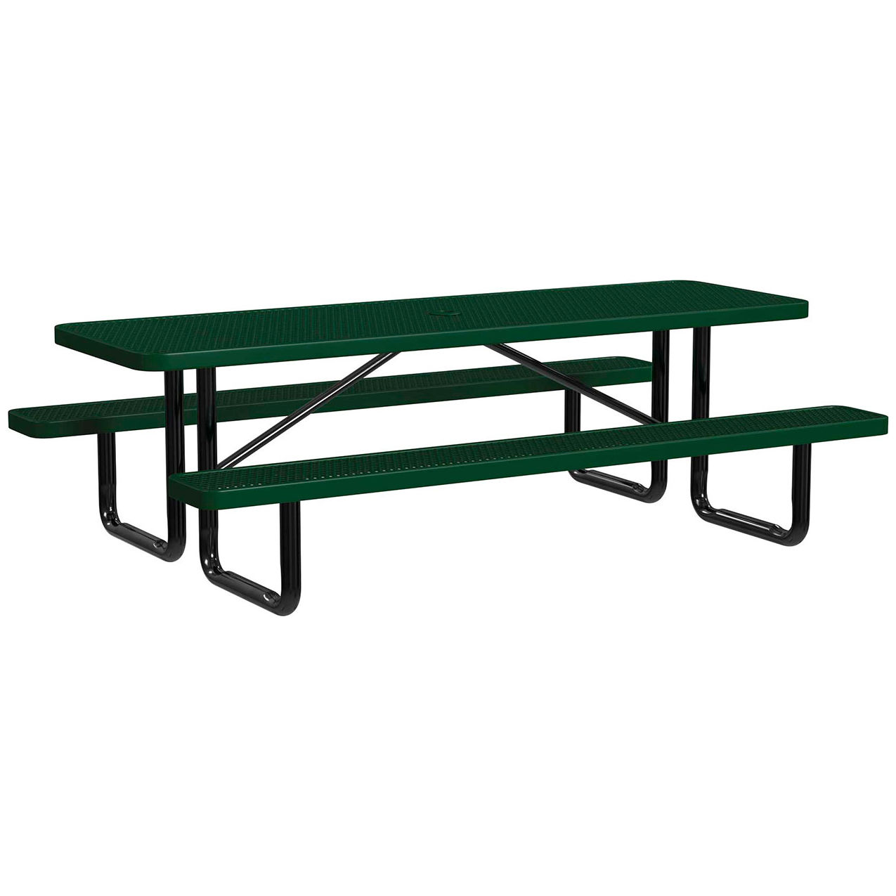 8' Rectangular Standard Picnic Table, Expanded Metal, Portable, Black Green