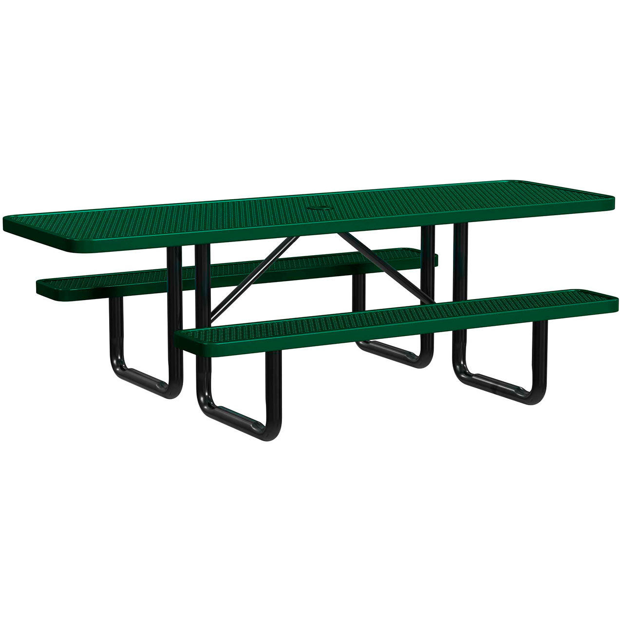 8' Rectangular Standard ADA Picnic Table, Expanded Metal, Portable, Black Green