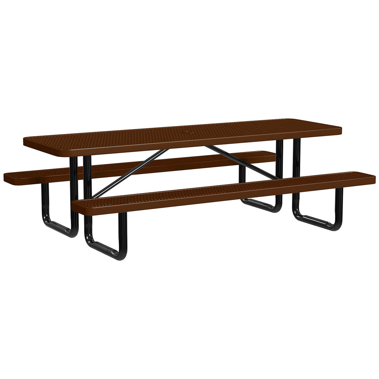 8' Rectangular Standard Picnic Table, Expanded Metal, Portable, Brown