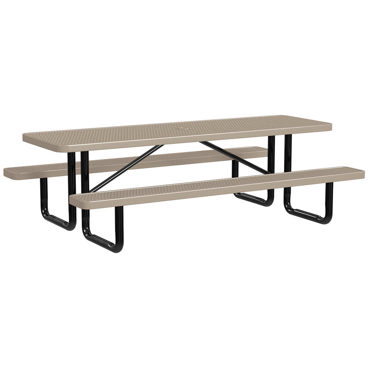 8' Rectangular Standard Picnic Table, Expanded Metal, Portable, Beige