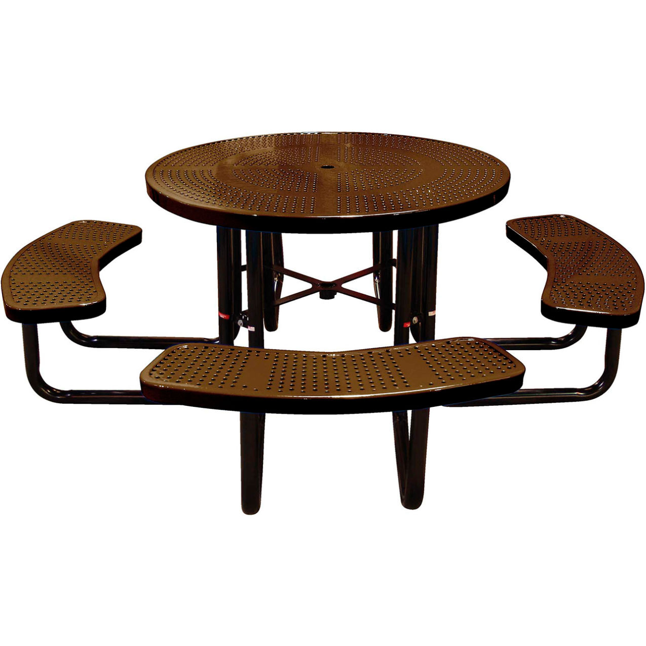 46" Round Standard Picnic Table, Perforated Metal, Portable, Brown