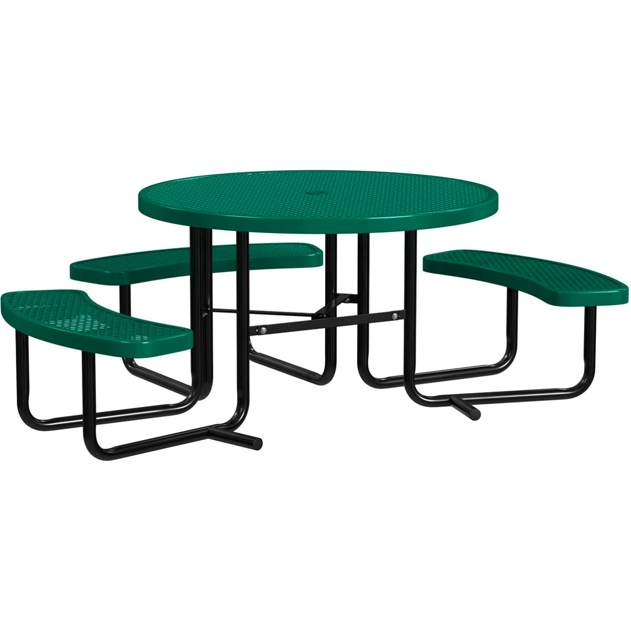 46" Round Standard ADA Picnic Table, Expanded Metal, Portable, Black Green