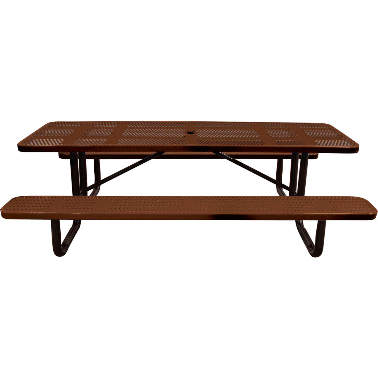 8' Rectangular Standard Picnic Table, Perforated Metal, Portable, Brown