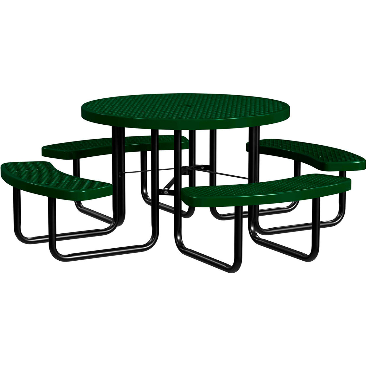 46" Round Standard Picnic Table, Expanded Metal, Portable, Black Green