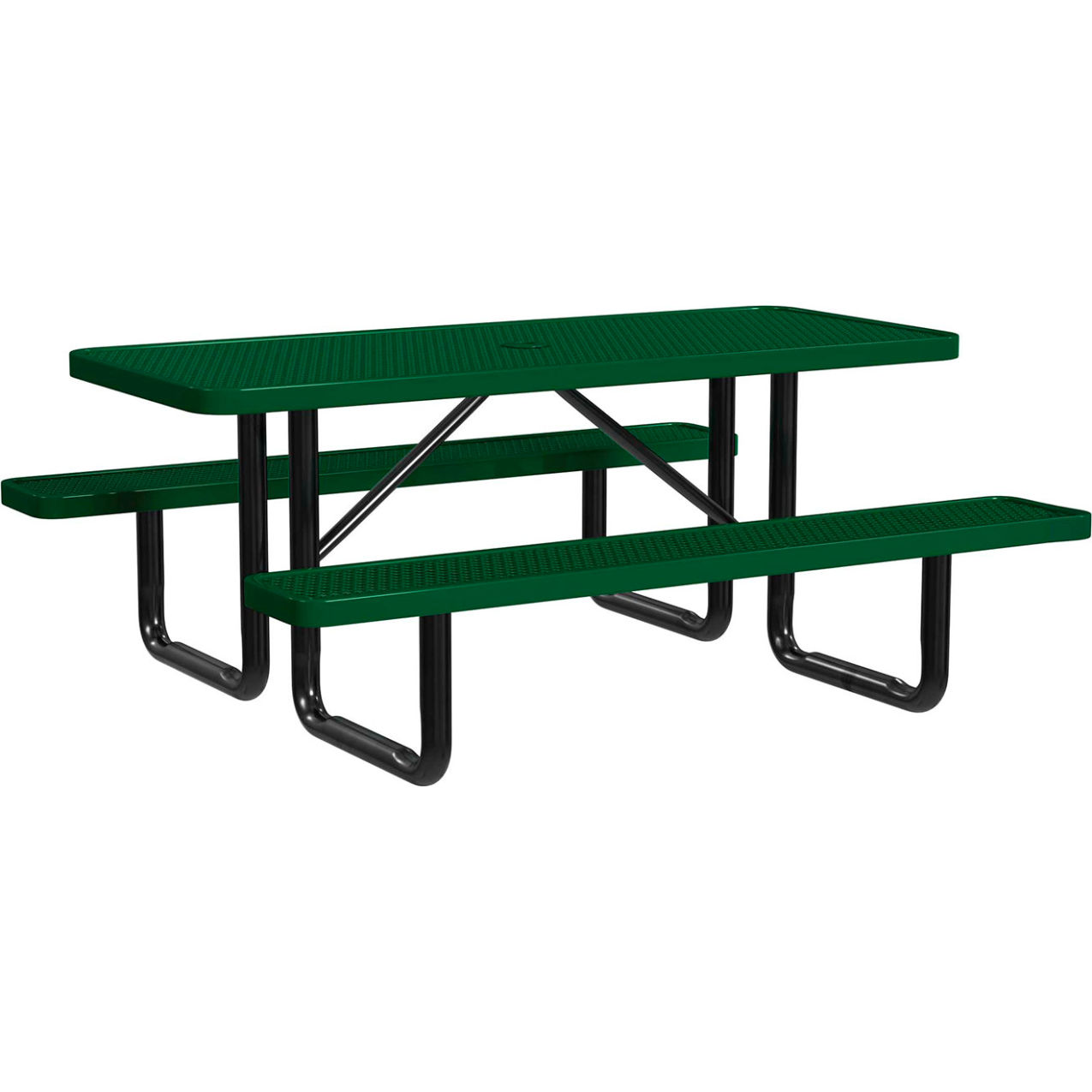 6' Rectangular Standard Picnic Table, Expanded Metal, Portable, Black Green