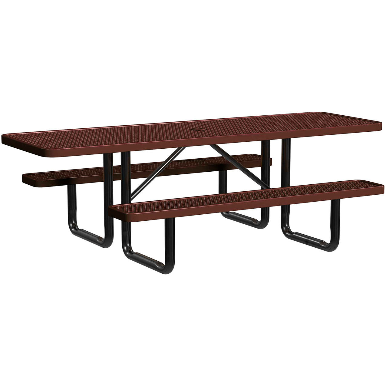 8' Rectangular Standard ADA Picnic Table, Expanded Metal, Portable, Brown