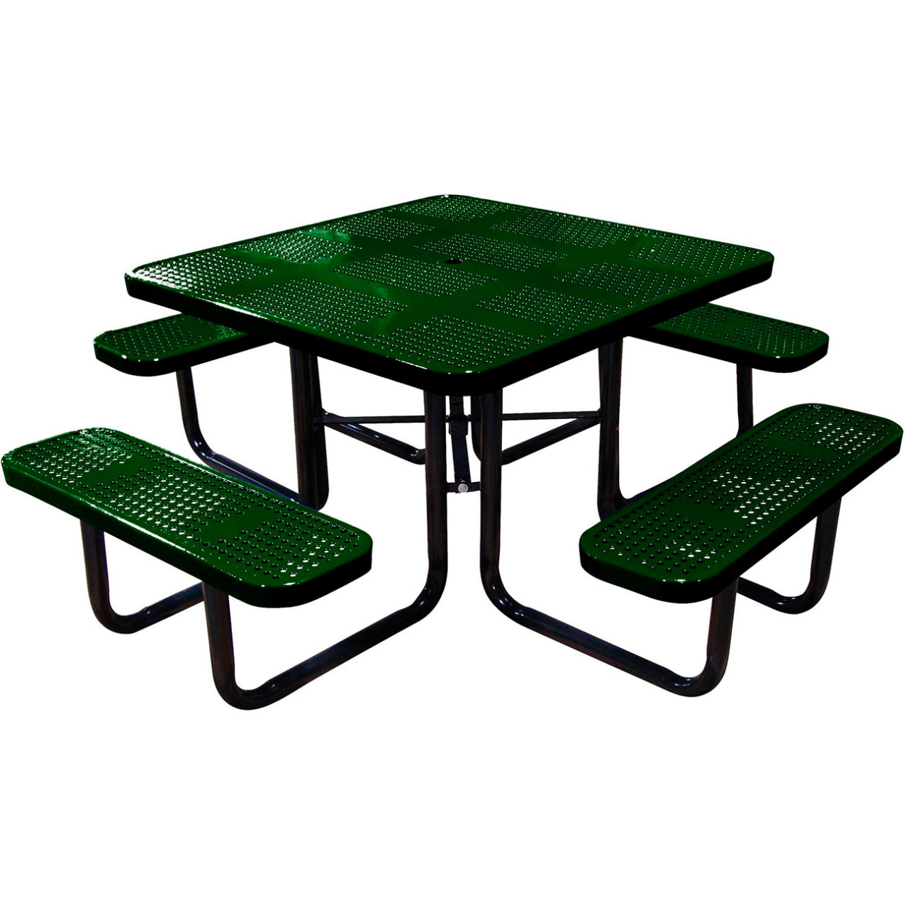 46" Square Standard Picnic Table, Perforated Metal, Portable, Black Green