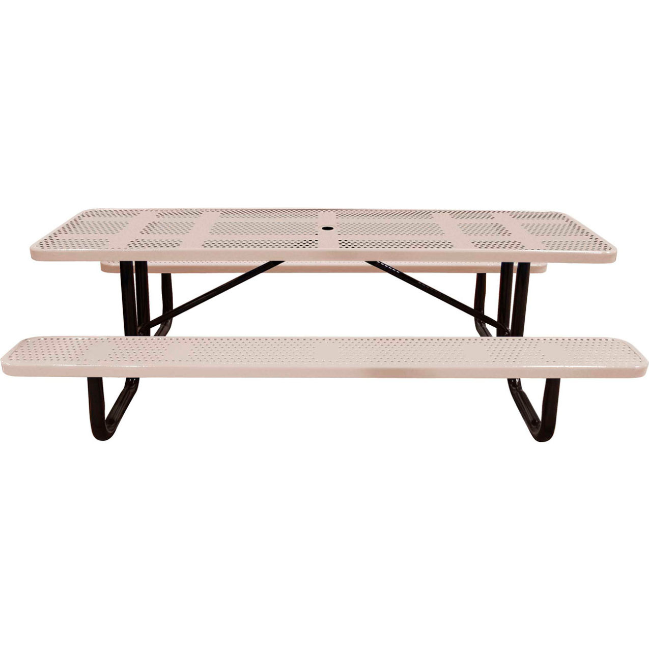 8' Rectangular Standard Picnic Table, Perforated Metal, Portable, Beige