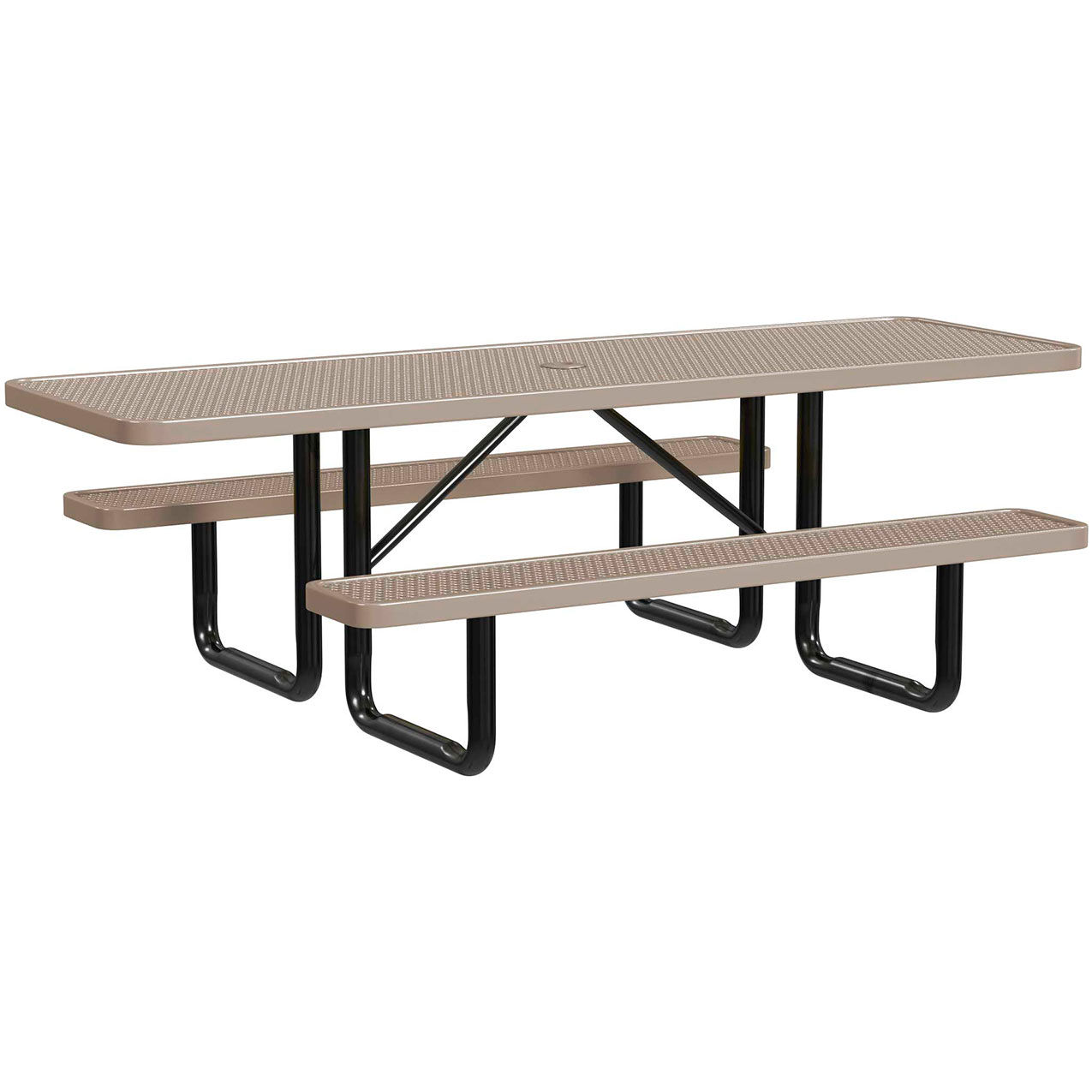 8' Rectangular Standard ADA Picnic Table, Expanded Metal, Portable, Beige