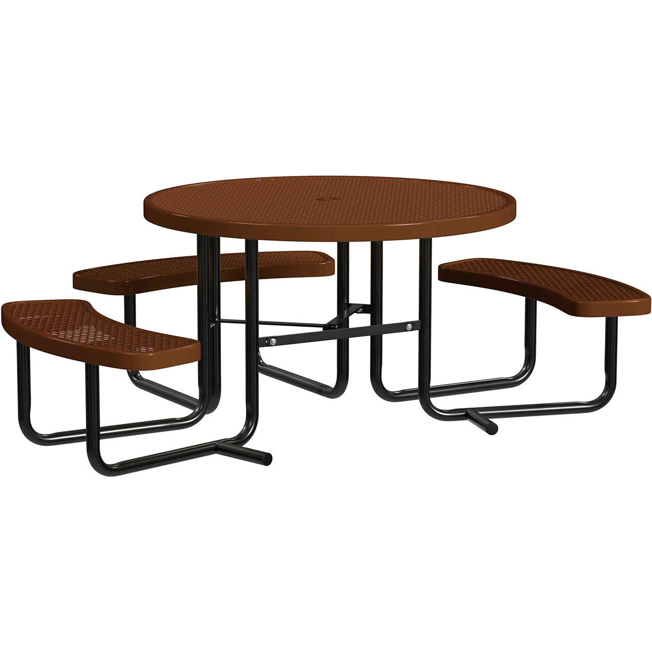 46" Round Standard ADA Picnic Table, Expanded Metal, Portable, Brown