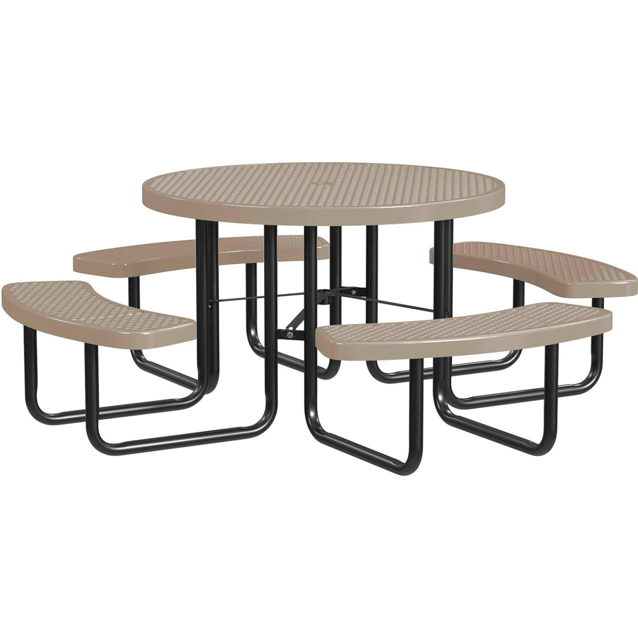 46" Round Standard Picnic Table, Expanded Metal, Portable, Beige