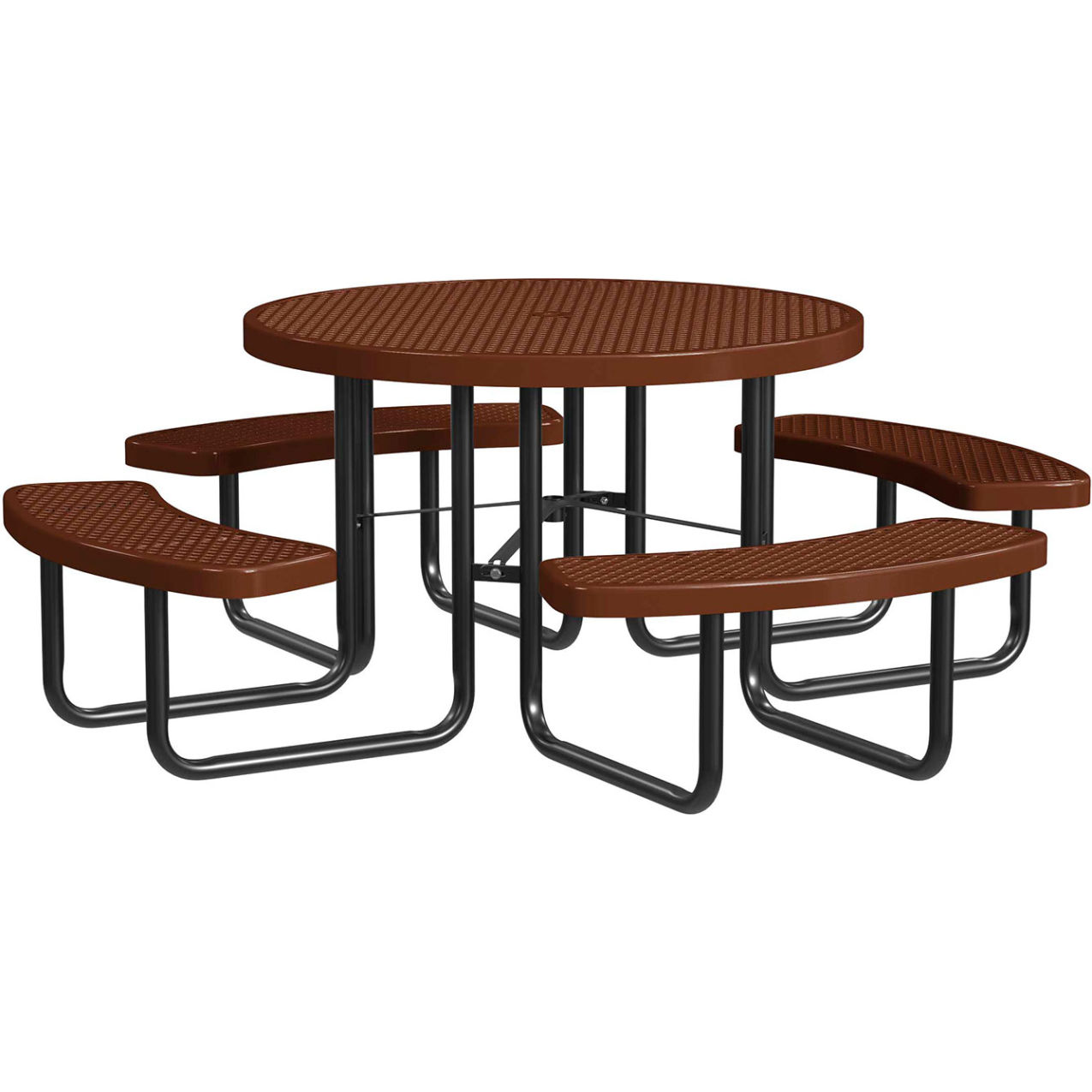 46" Round Standard Picnic Table, Expanded Metal, Portable, Brown