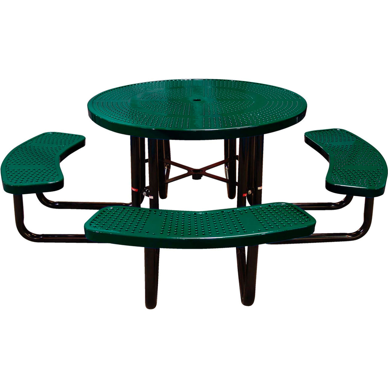 46" Round Standard Picnic Table, Perforated Metal, Portable, Black Green