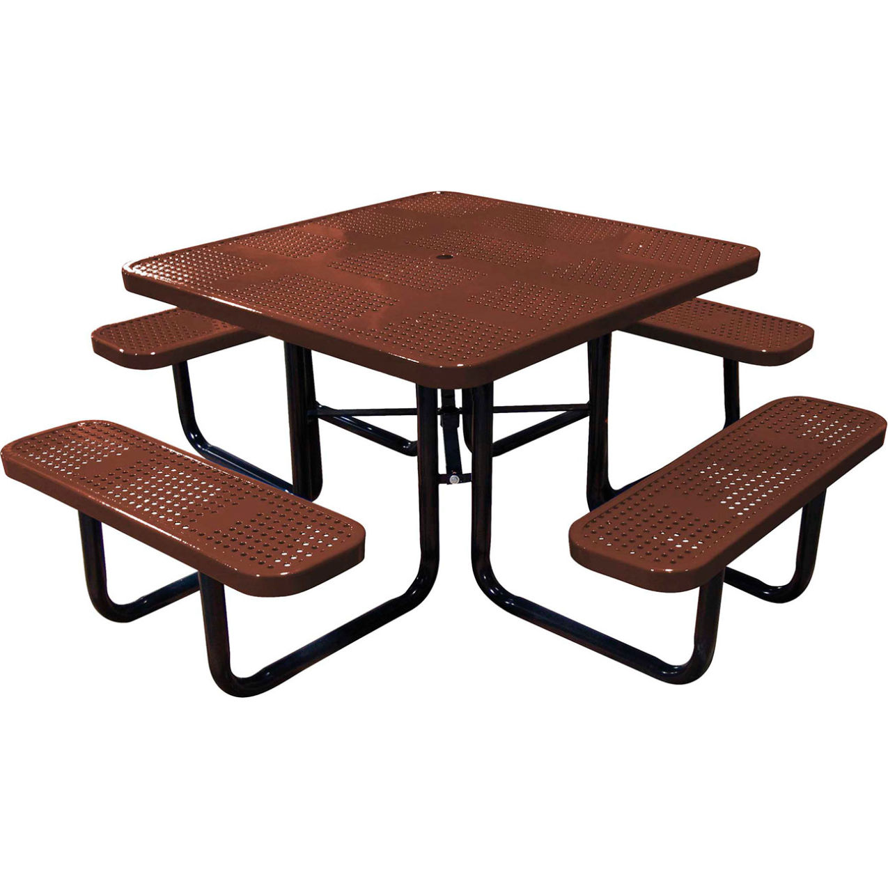 46" Square Standard Picnic Table, Perforated Metal, Portable, Brown