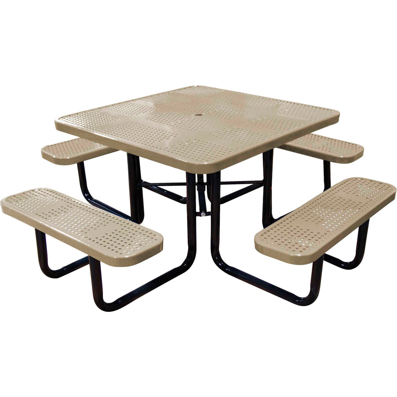 46" Square Standard Picnic Table, Perforated Metal, Portable, Beige