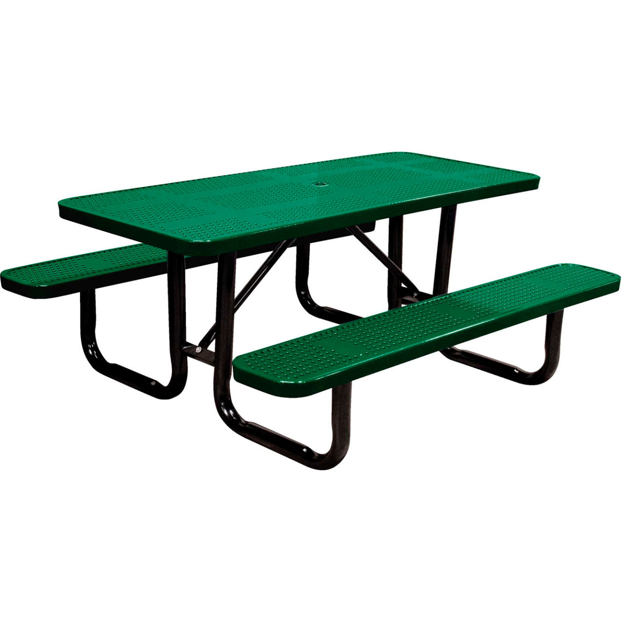 6' Rectangular Standard Picnic Table, Perforated Metal, Portable, Black Green