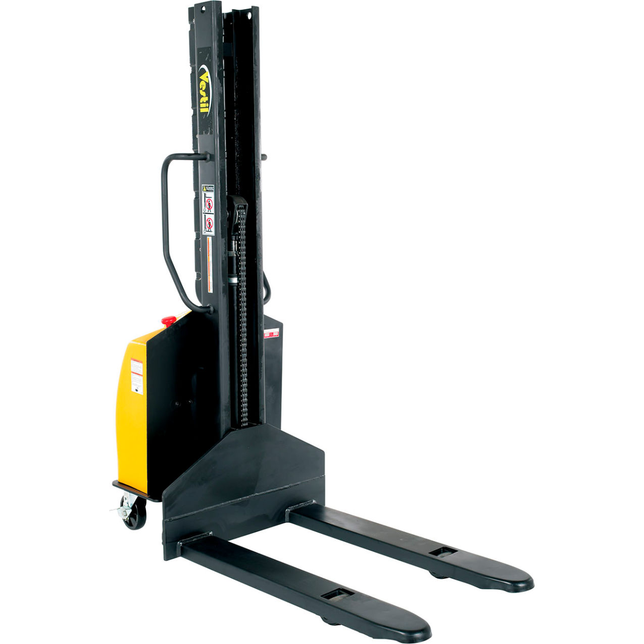 Steel Narrow Mast Stacker, DC Powered, 63" Lift, 1500 lb. Capacity