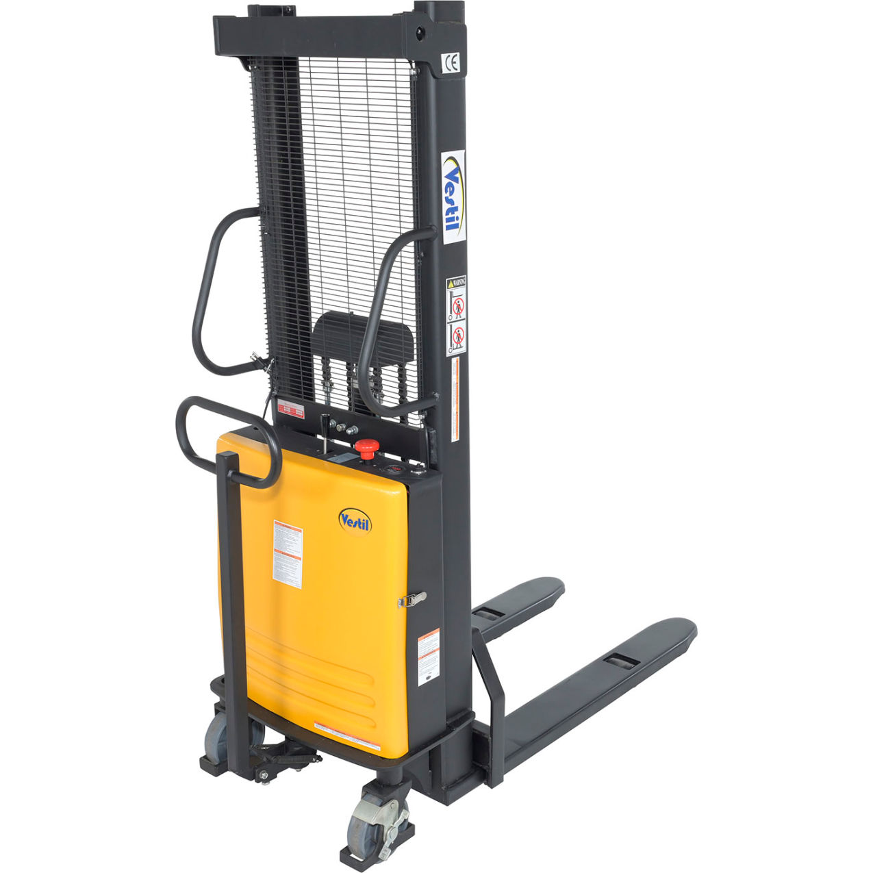 Steel Fixed Stacker with Powered Lift, 63" Lift, 2000 lb. Capacity