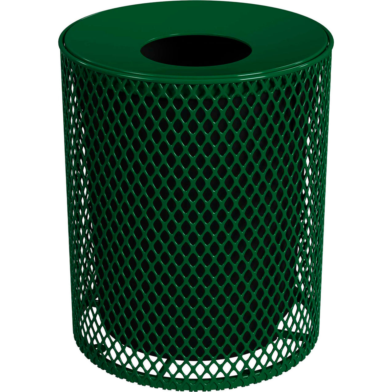 Portable Receptacle w/ Lid & Liner, Expanded Metal, 32 Gallon Capacity, Black Green