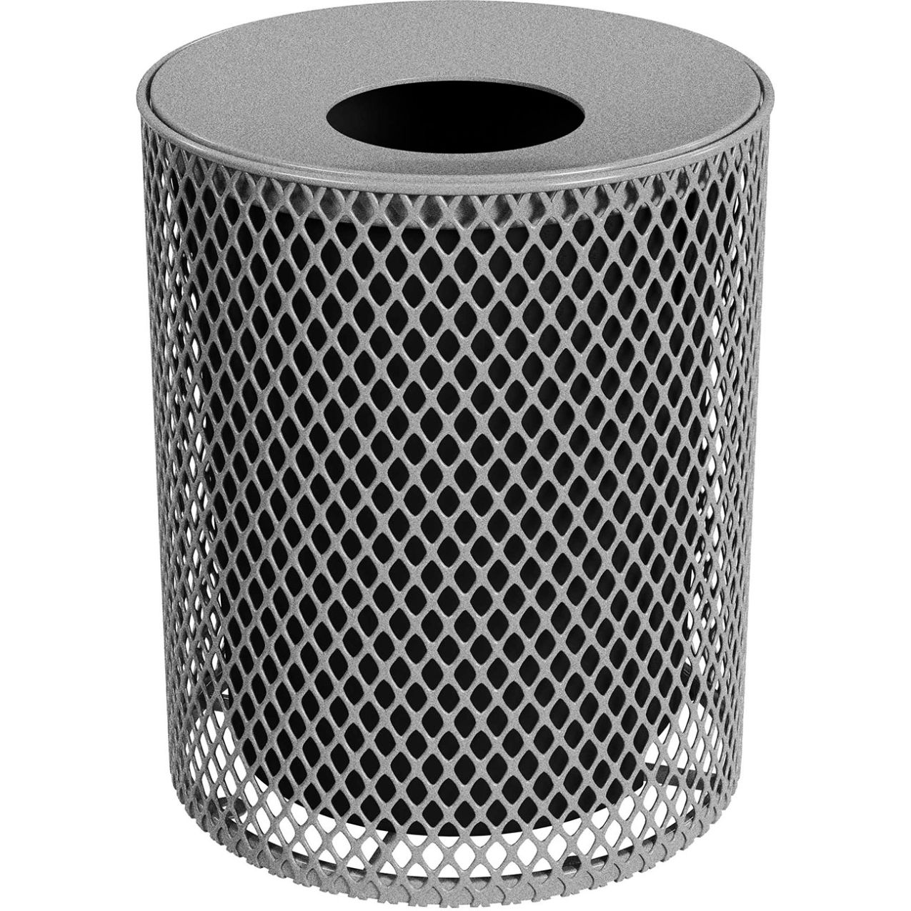 Portable Receptacle with Lid & Liner, Expanded Metal, 32 Gallon Capacity Granite