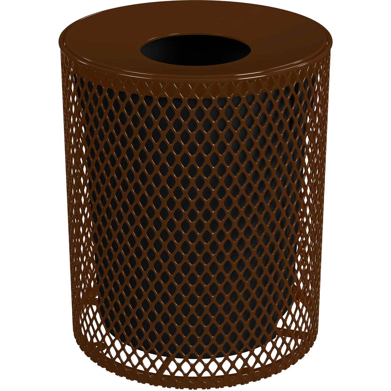 Portable Receptacle with Lid & Liner, Expanded Metal, 32 Gallon Capacity Brown