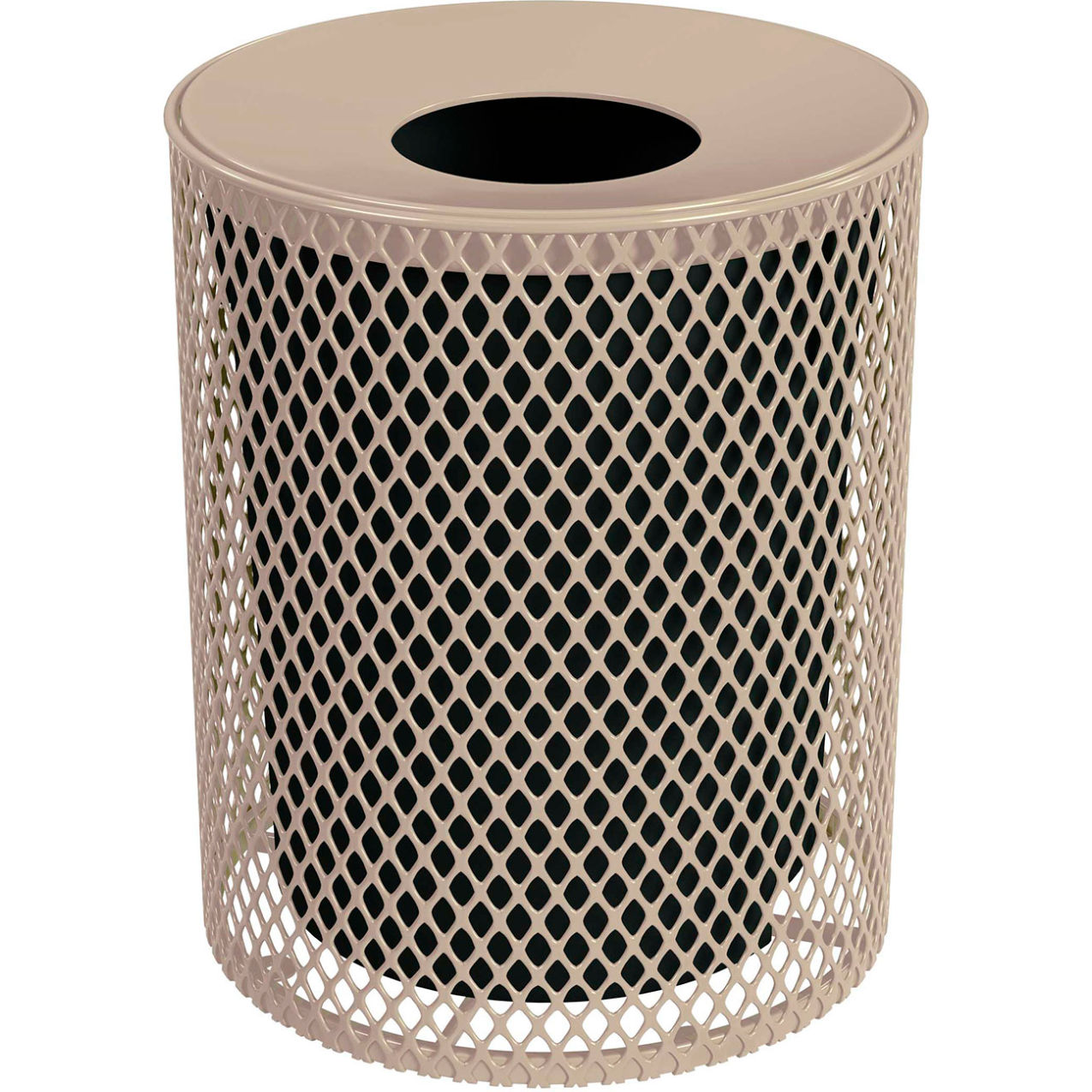 Portable Receptacle with Lid & Liner, Expanded Metal, 32 Gallon Capacity Beige
