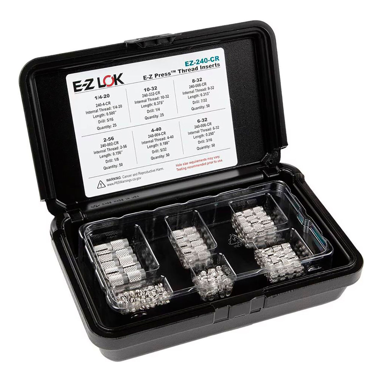 E-Z Press Threaded Insert Assortment Kit, Flush, SS, 2-56 to 1/4-20