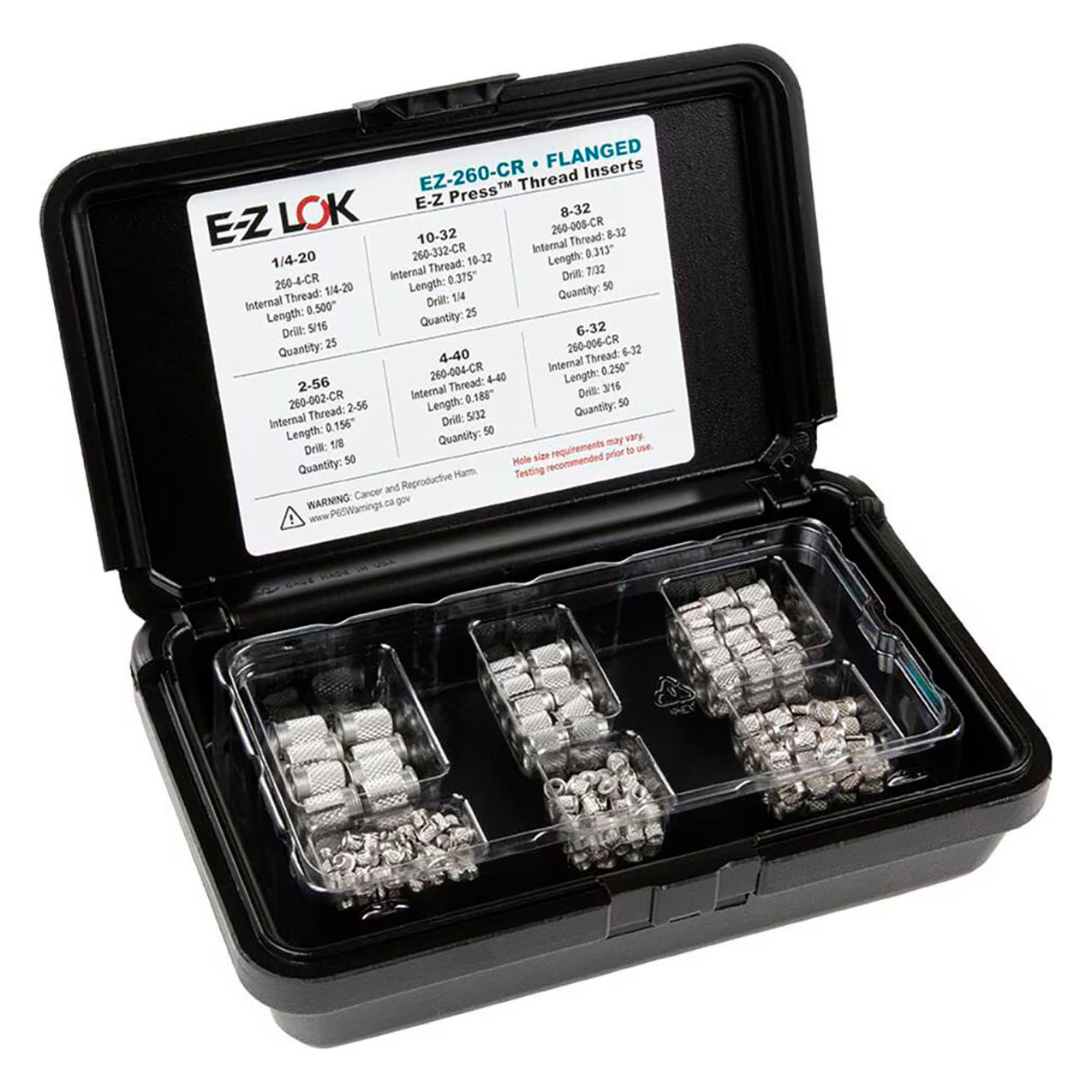 Threaded Insert Assortment Kit, Flanged, SS, 2-56 to 1/4-20