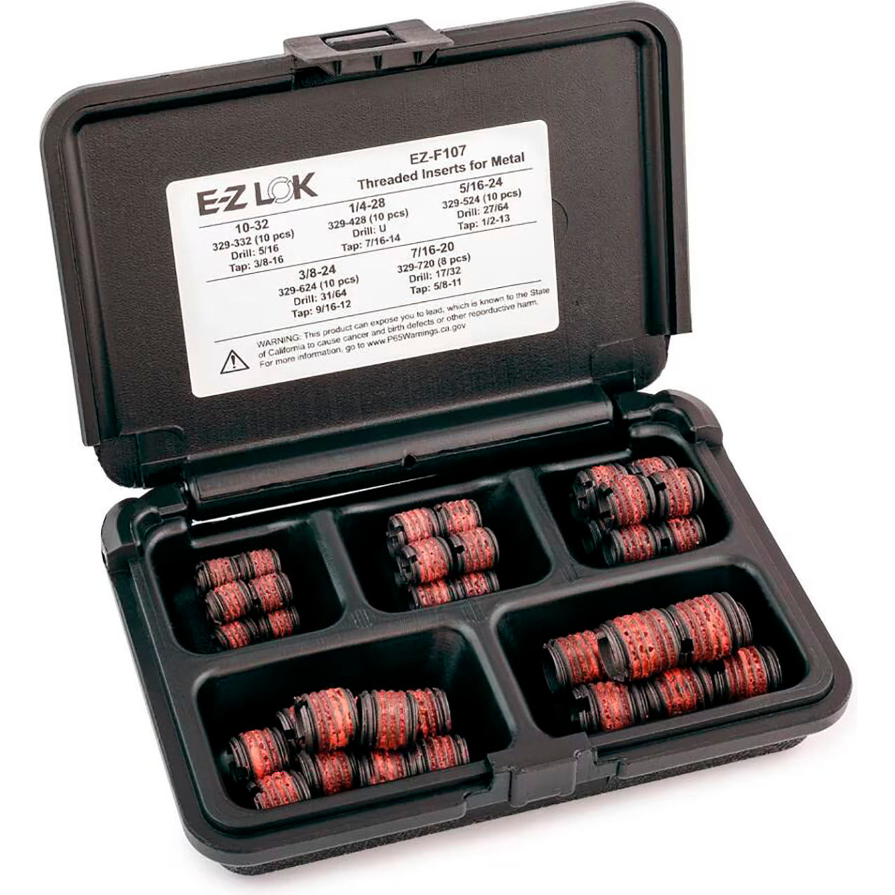 Threaded Insert Assortment Kit For Metal, Carbon Steel, 10-32 to 7/16-20