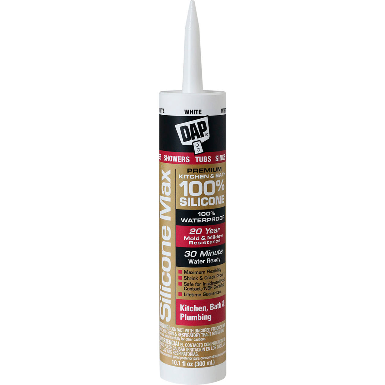 Silicone Max Premium Kitchen & Bath Silicone Sealant, 10.1 fl oz, White, Pk of 12