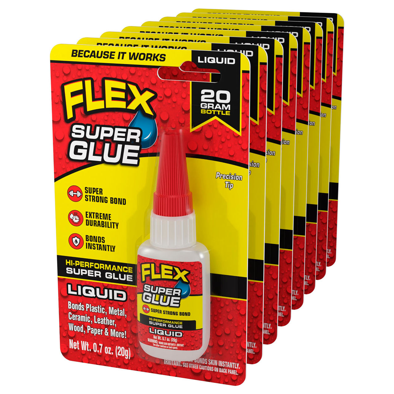 Flex Super Glue, 20g Liquid Bottle, Clear, 8/Case