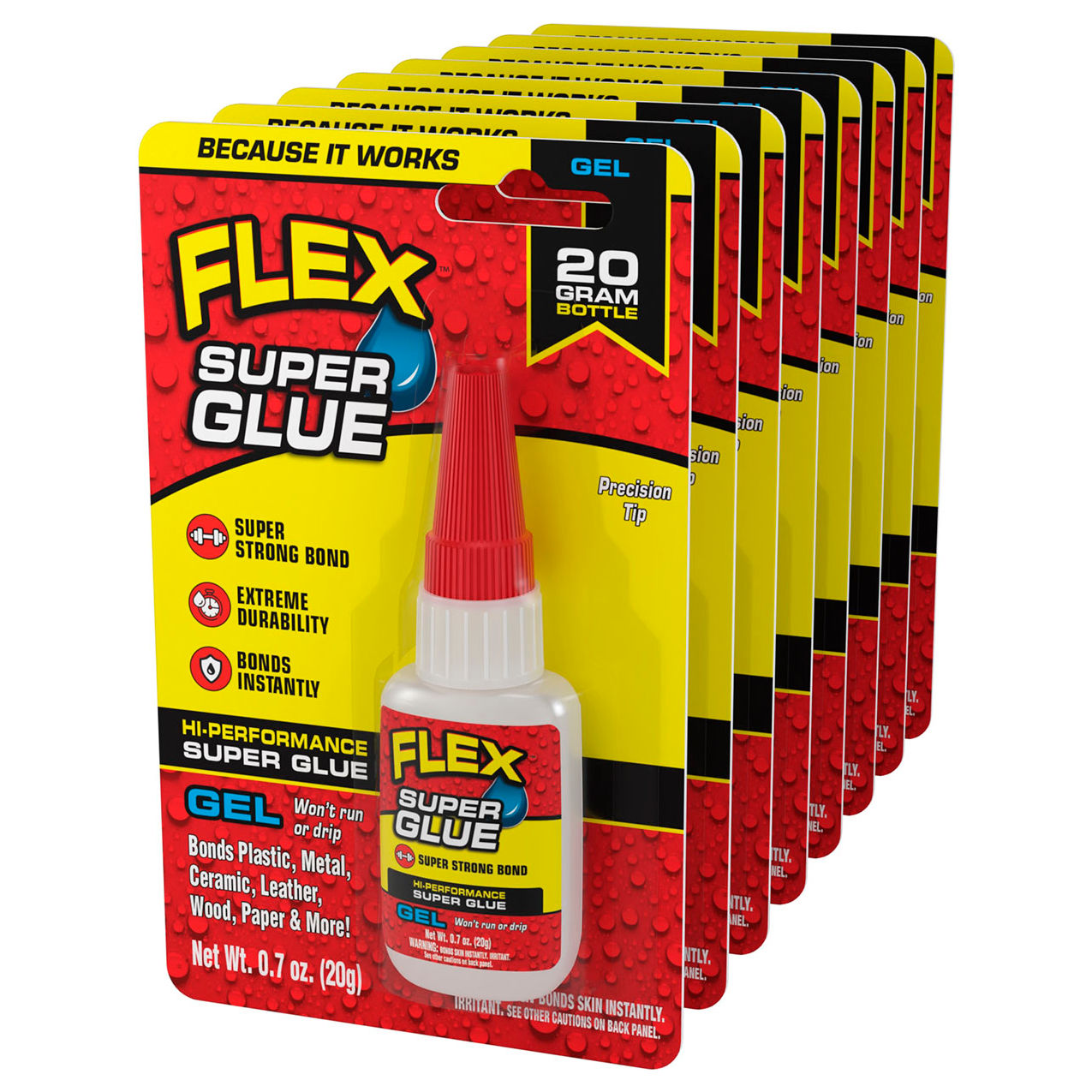 Flex Super Glue, 20g Gel Bottle, Clear, 8/Case