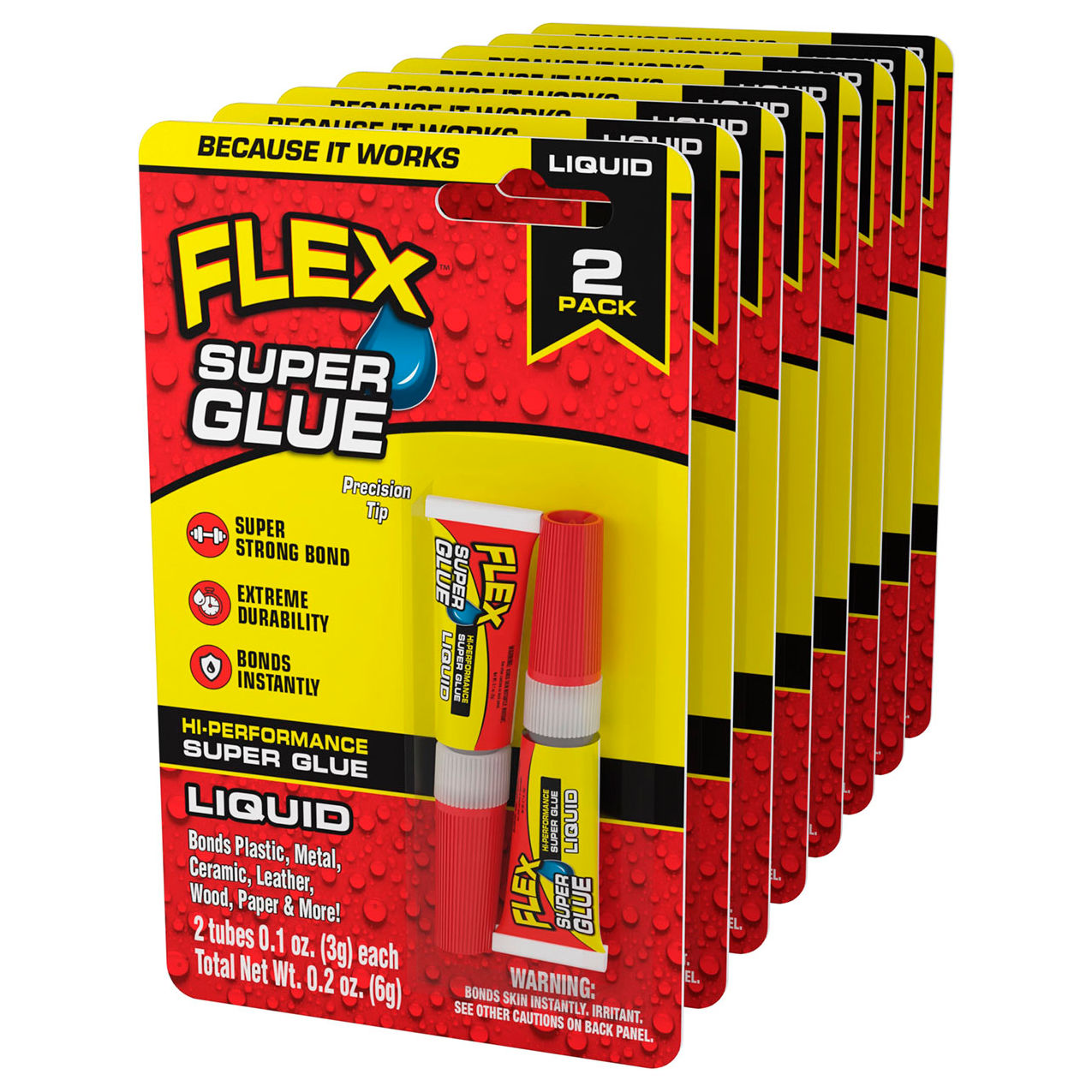 Flex Super Glue, 3g Liquid Tube, Clear, 2/Pack, 8 Packs/Case