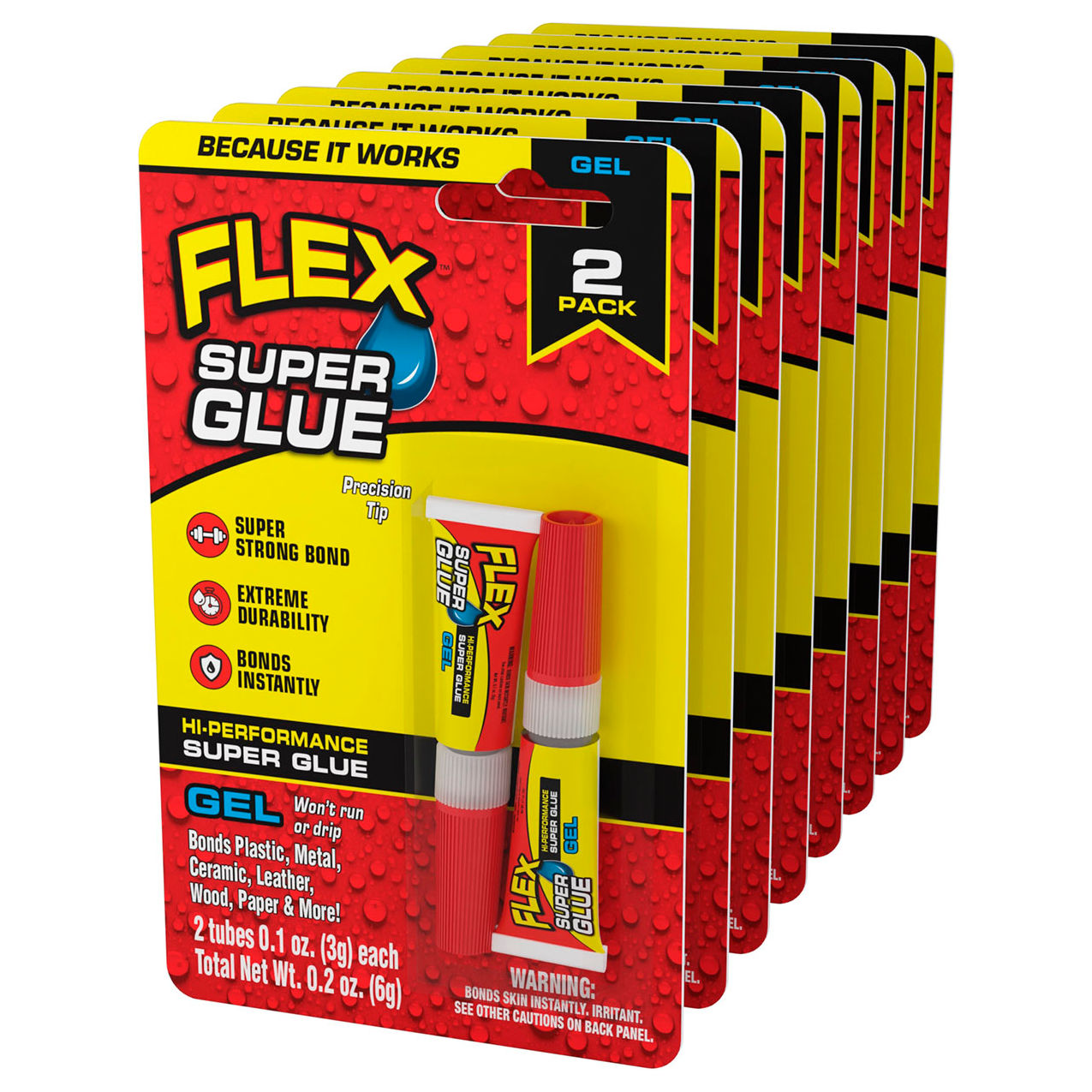 Flex Super Glue, 3g Gel Tube, Clear, 2/Pack, 8 Packs/Case