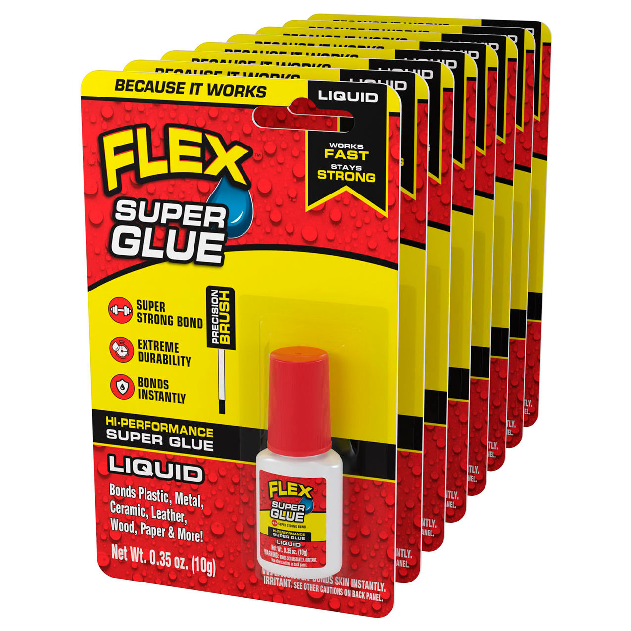 Flex Super Glue, 10g Brush-On Liquid Bottle, Clear, 8/Case
