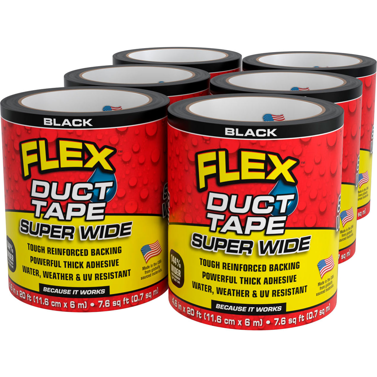 Super Wide Duct Tape, 4-5/8" x 20', Black, 6/Case