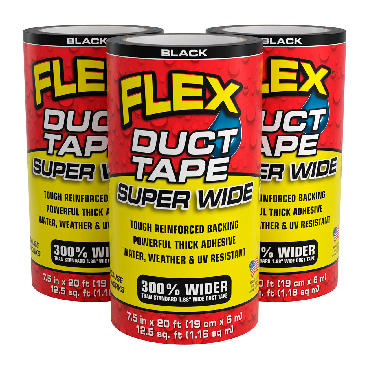 Super Wide Duct Tape, 7-1/2" x 20', Black, 3/Case