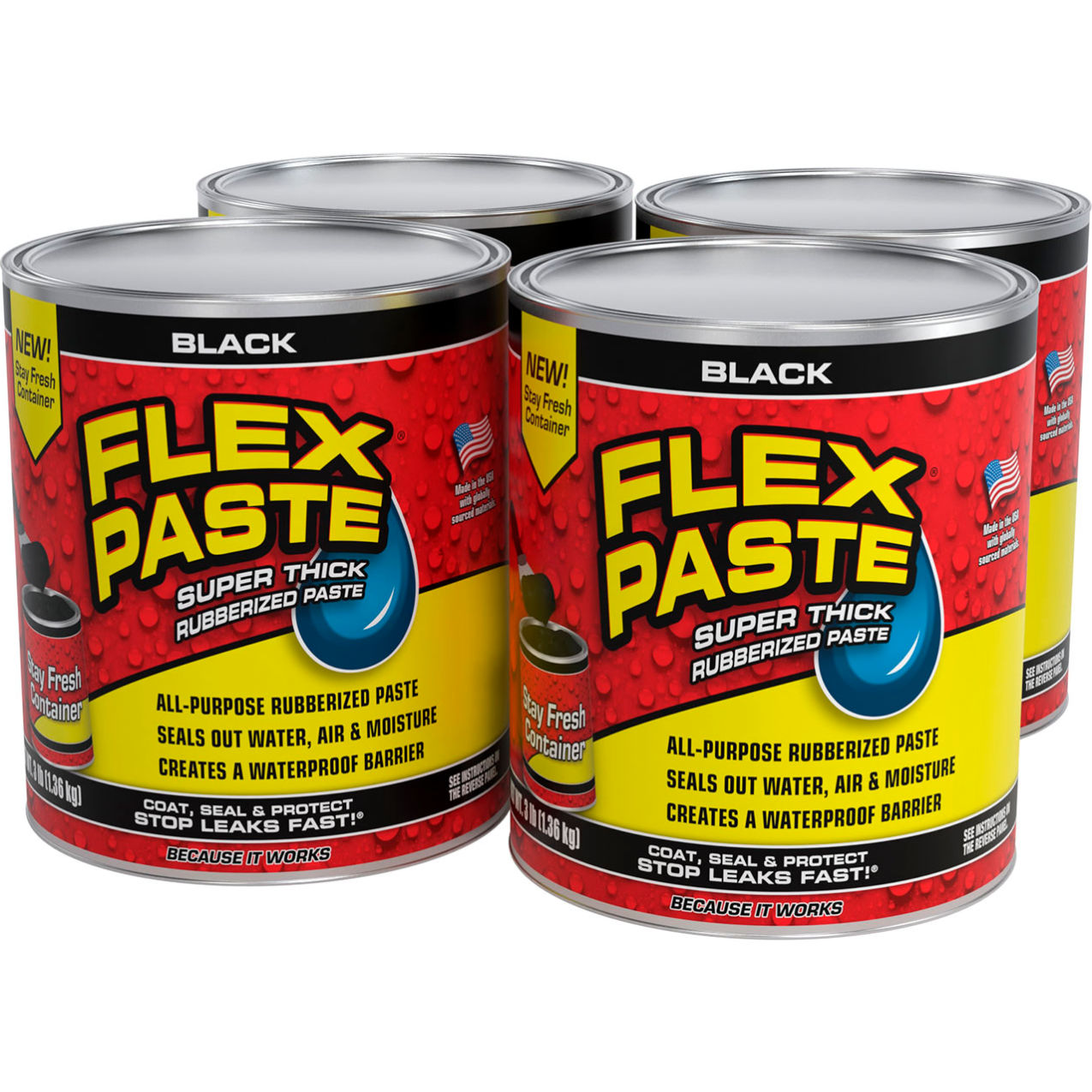 Flex Paste Super Thick Rubberized Paste, 3 lb. Can, Black, 4/Case