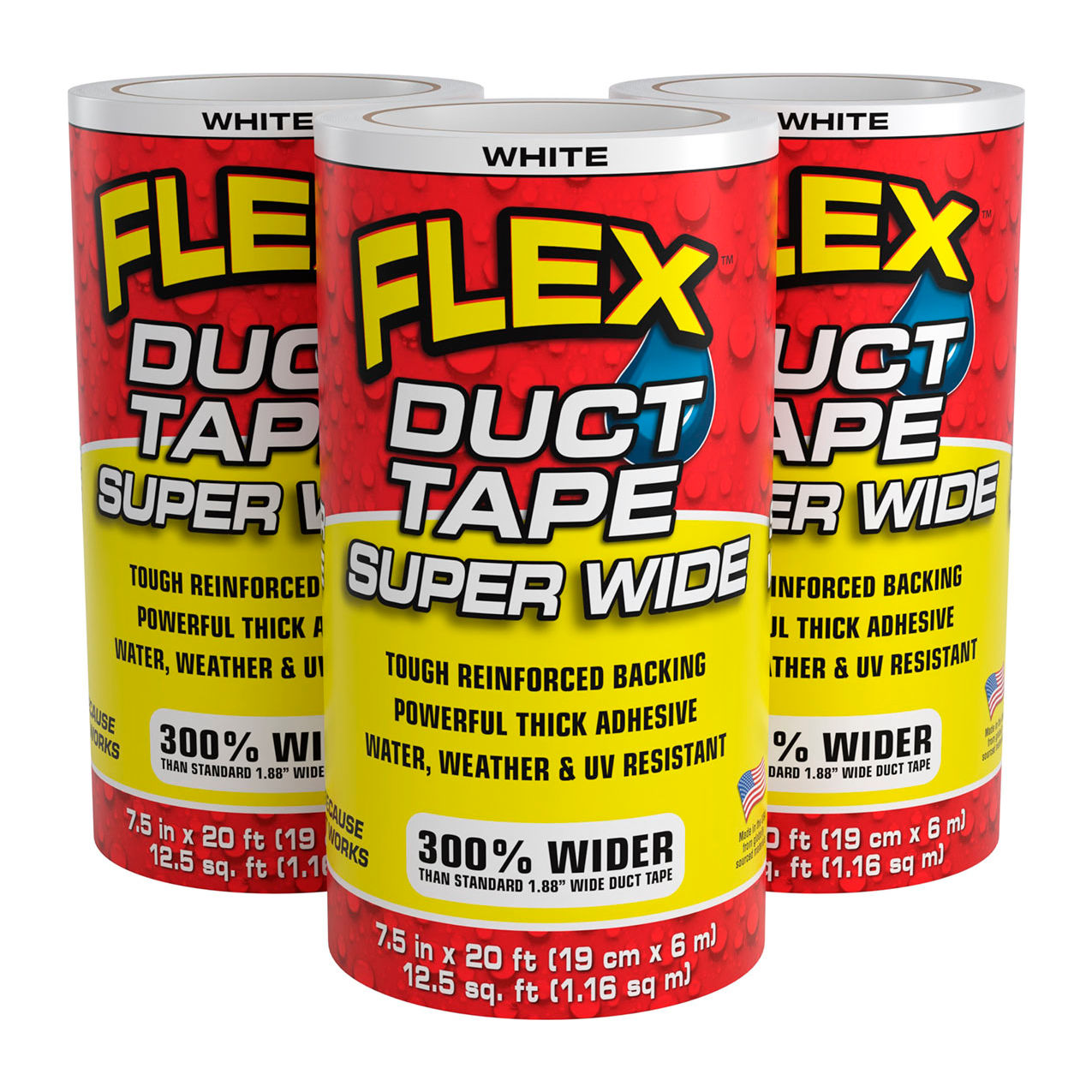 Super Wide Duct Tape, 7-1/2" x 20', White, 3/Case