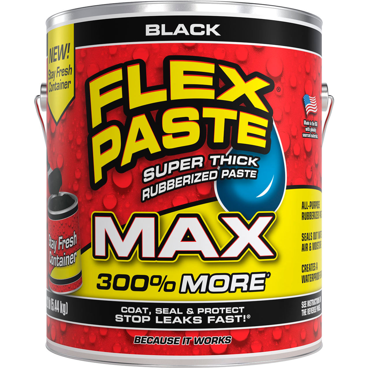 Flex Paste Super Thick Rubberized Paste, 12 lb. Can, Black, 2/Case