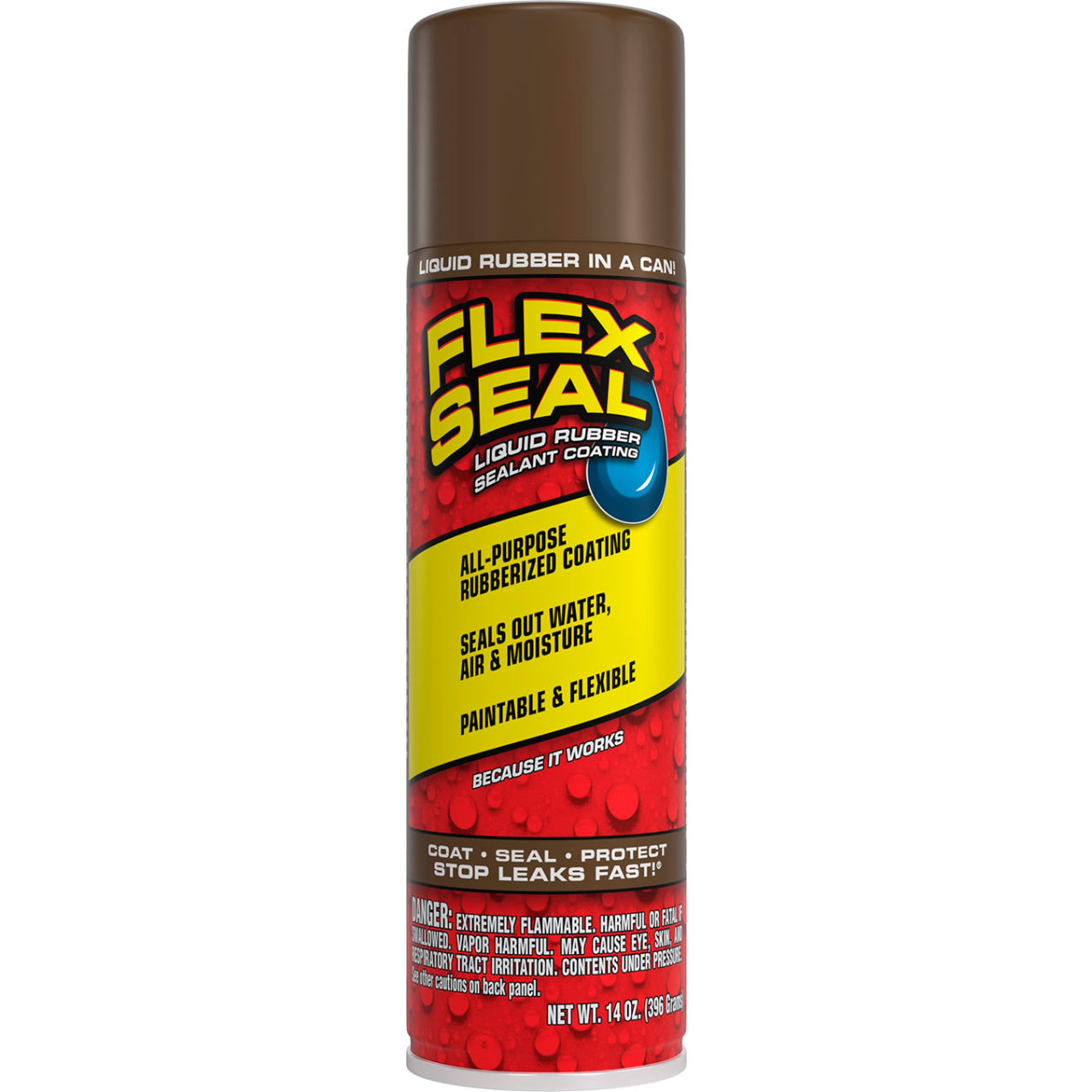 Liquid Spray Rubber Sealant Coating, 14 oz. Can, Brown, 6/Case