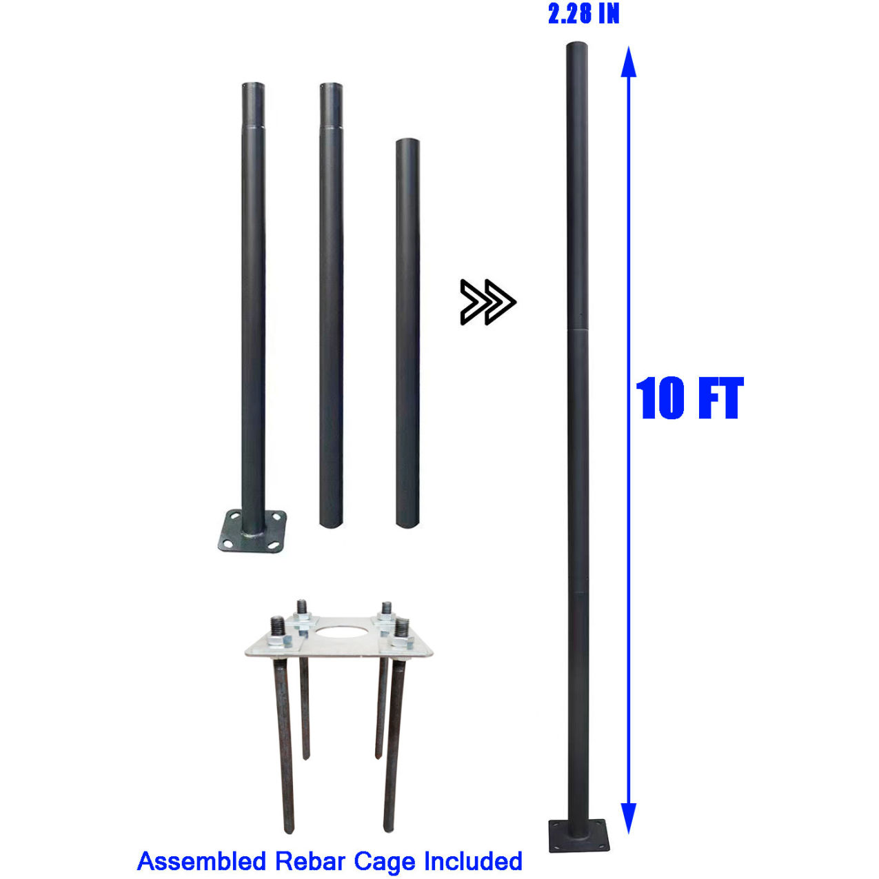 2-1/4' Up to 10' Classical Extendable Black Outdoor Universal Light Post