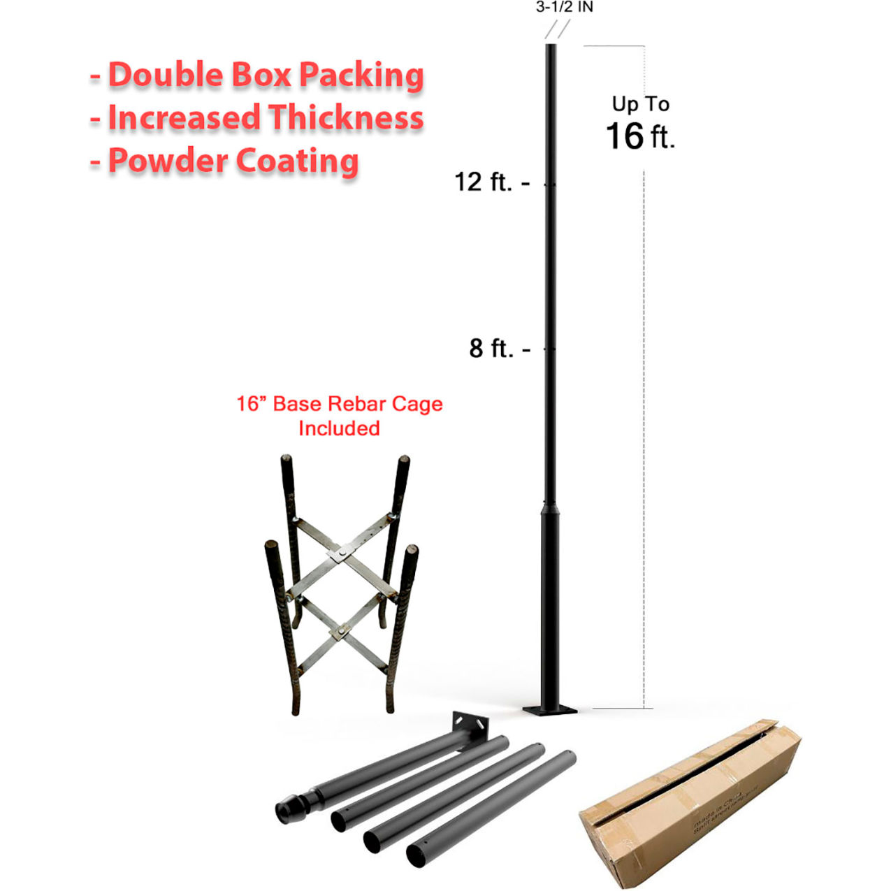 3-1/2" Up to 10' Classical Extendable Black Outdoor Universal Light Post
