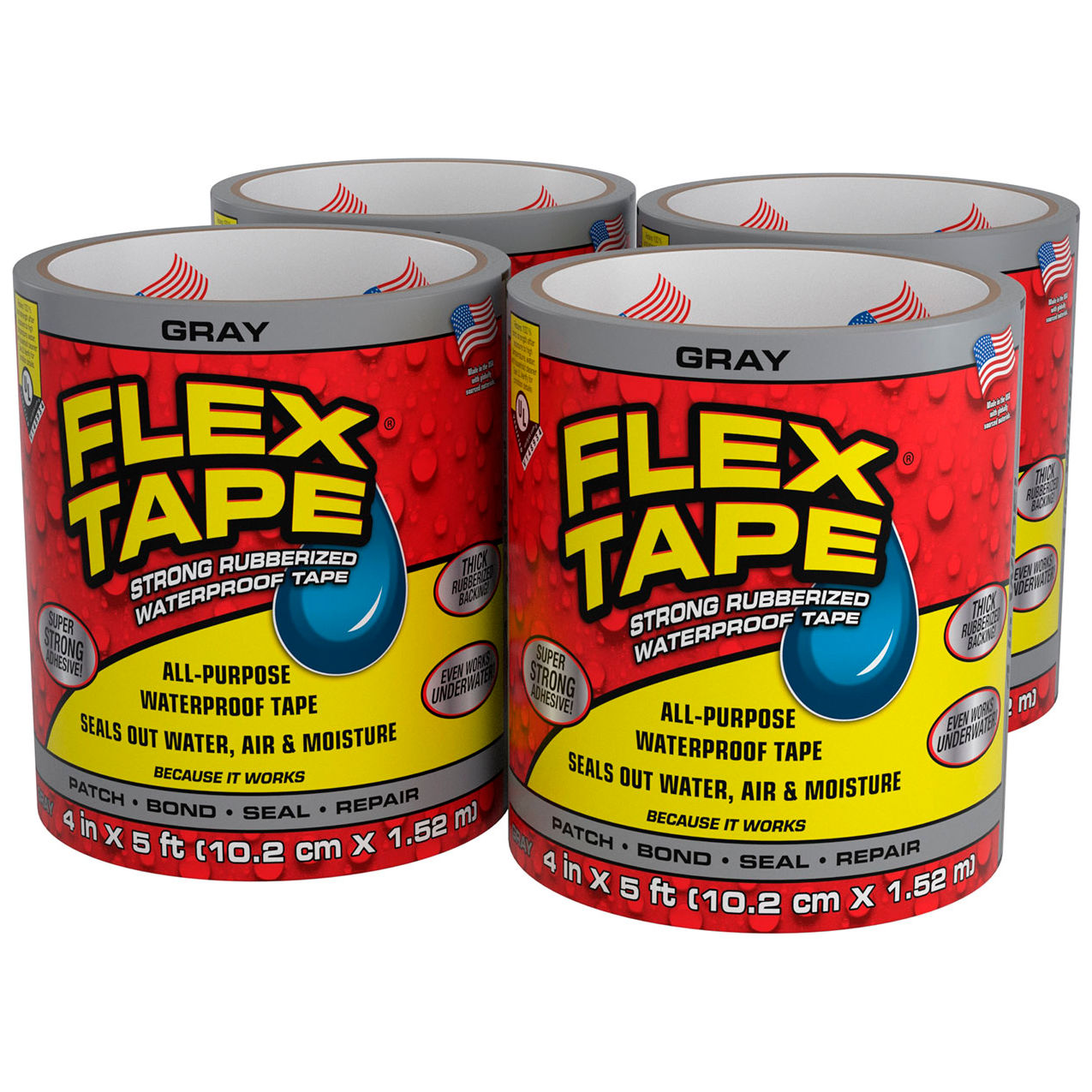 Strong Rubberized Waterproof Tape, 4" x 5', Gray, 4/Case