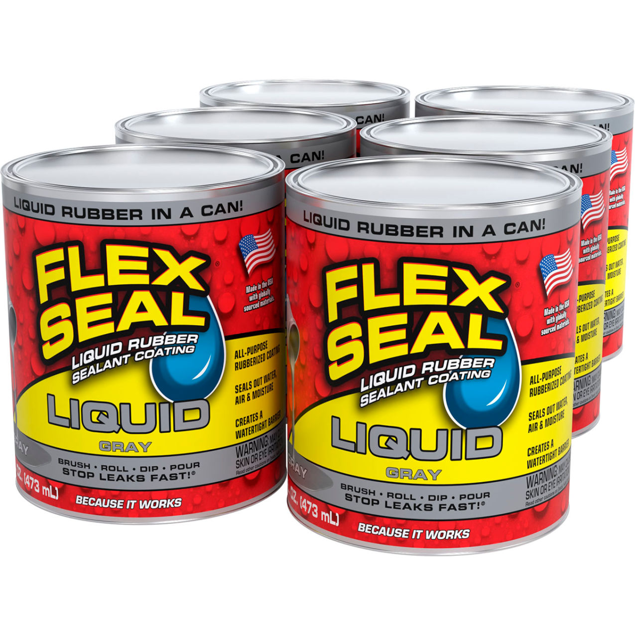 Liquid Rubber Sealant Coating, 16 oz. Can, Gray, 6/Case