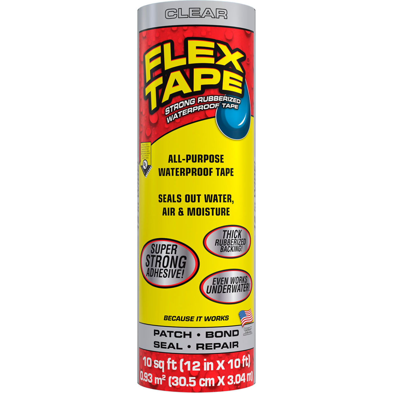 Strong Rubberized Waterproof Tape, 12" x 10', Clear, 4/Case