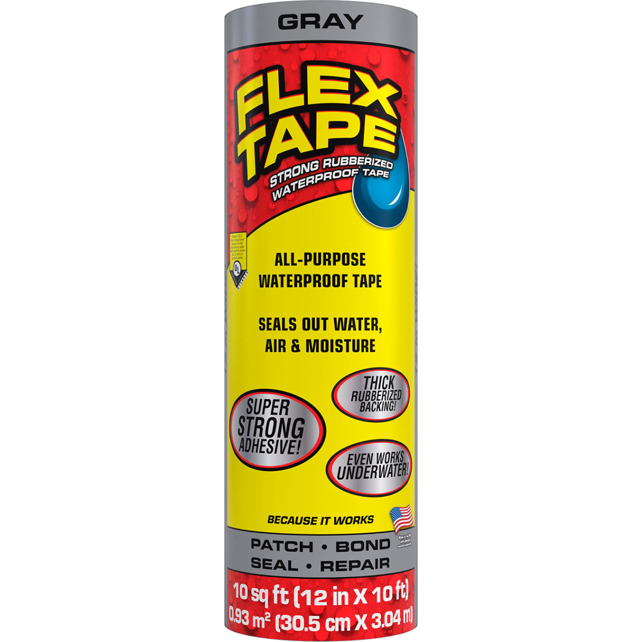 Strong Rubberized Waterproof Tape, 12" x 10', Gray, 4/Case